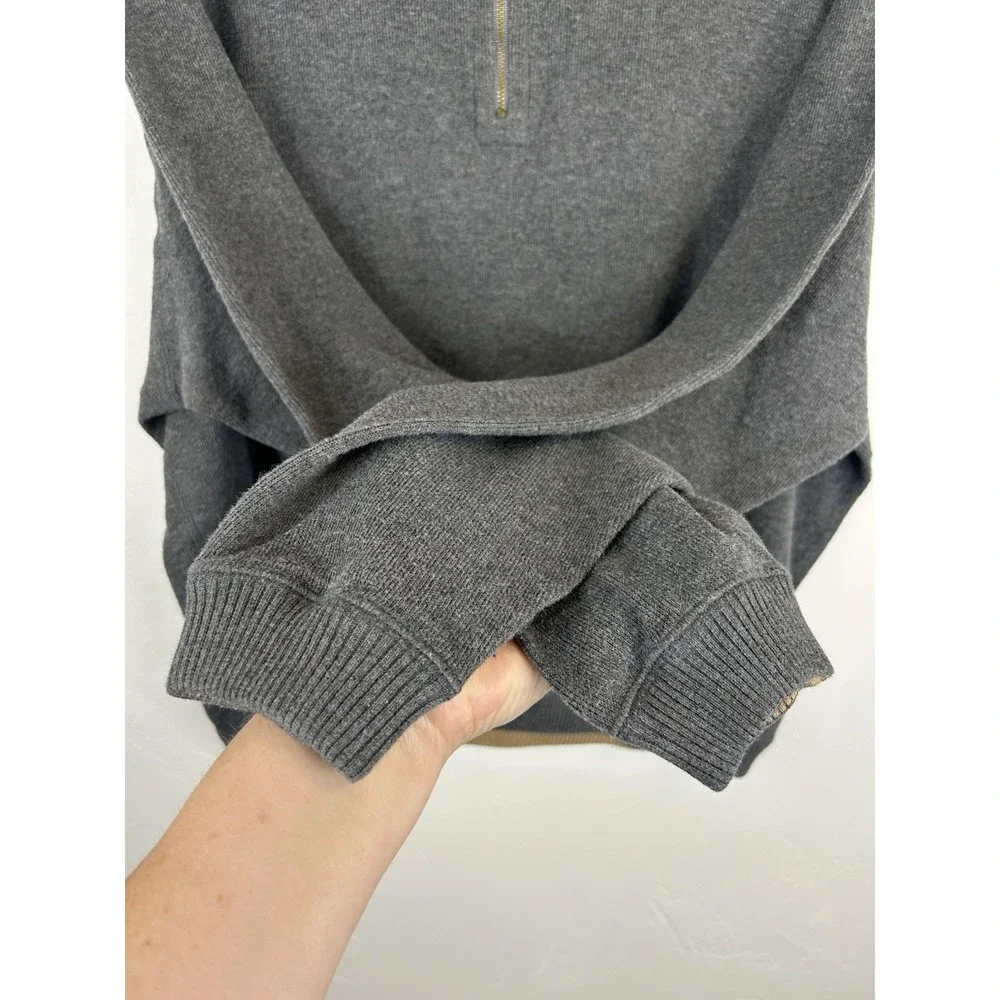 Quarter Zip Mock Neck Size XL Gray Sweater Pullover Cotton Preppy Casual Classic